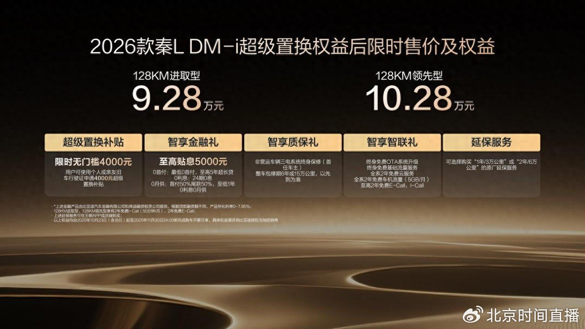 引領中級,刷新油耗2時代,2026款秦L DM-i上市